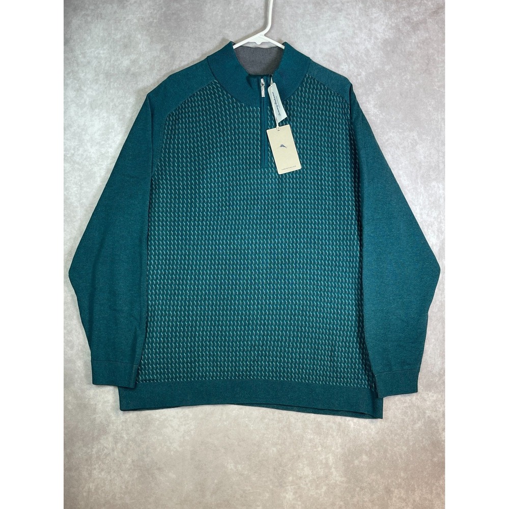 Tommy Bahama Sweater Mens 2XL Half Zip Blue Coastal Pullover Tencel Casual NWT